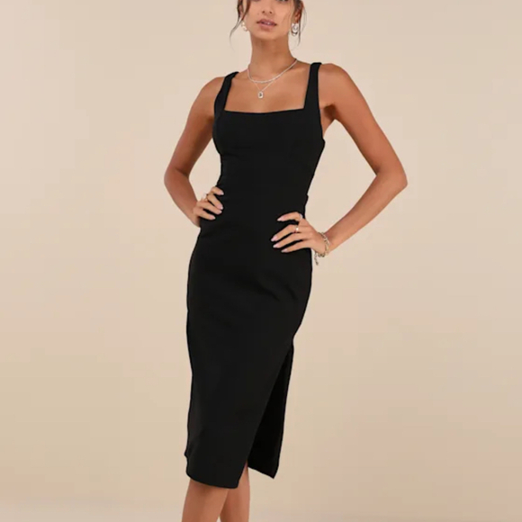 Lulus Vibrant Allure Black Square Neck Sleeveless Bodycon Midi Dress - Picture 1 of 7